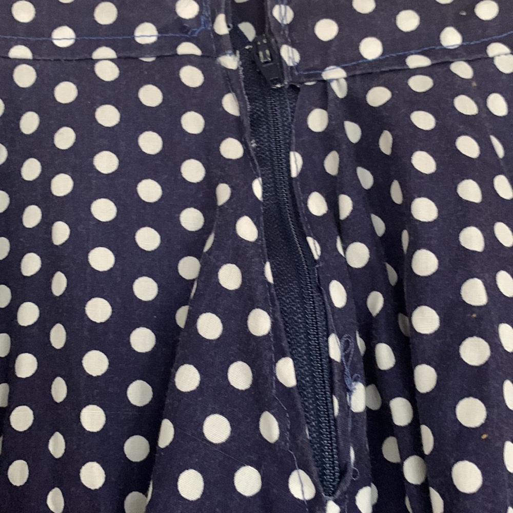 80's Pleated Round Skirt Navy White Polka Dots XS Circle Skirt A line - Picture 6 of 7